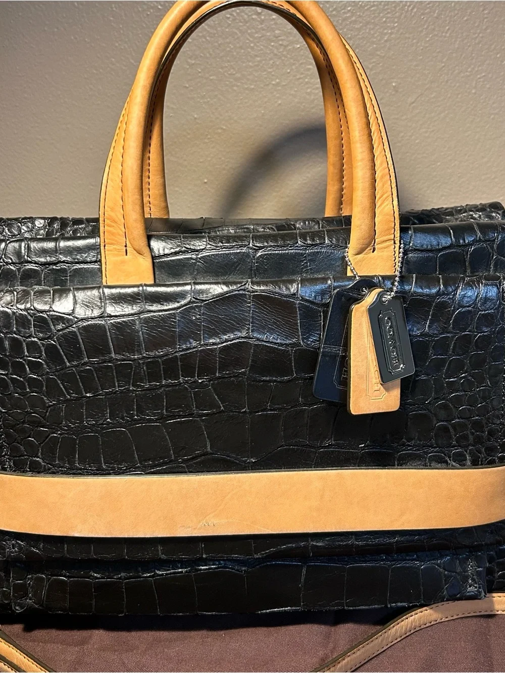 Coach Black Croc Embossed Carryall Satchel Tote Bleecker 28305 hang tags RARE
